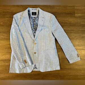 TAILORBYRD Men's 44R Linen Blend‎ Casual Sport Coat Blazer Blue Plaid B41